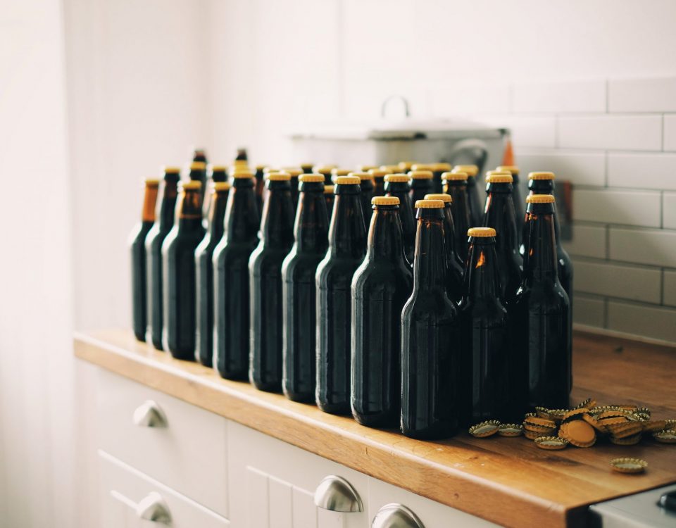 bottled beers on kitchen counter
