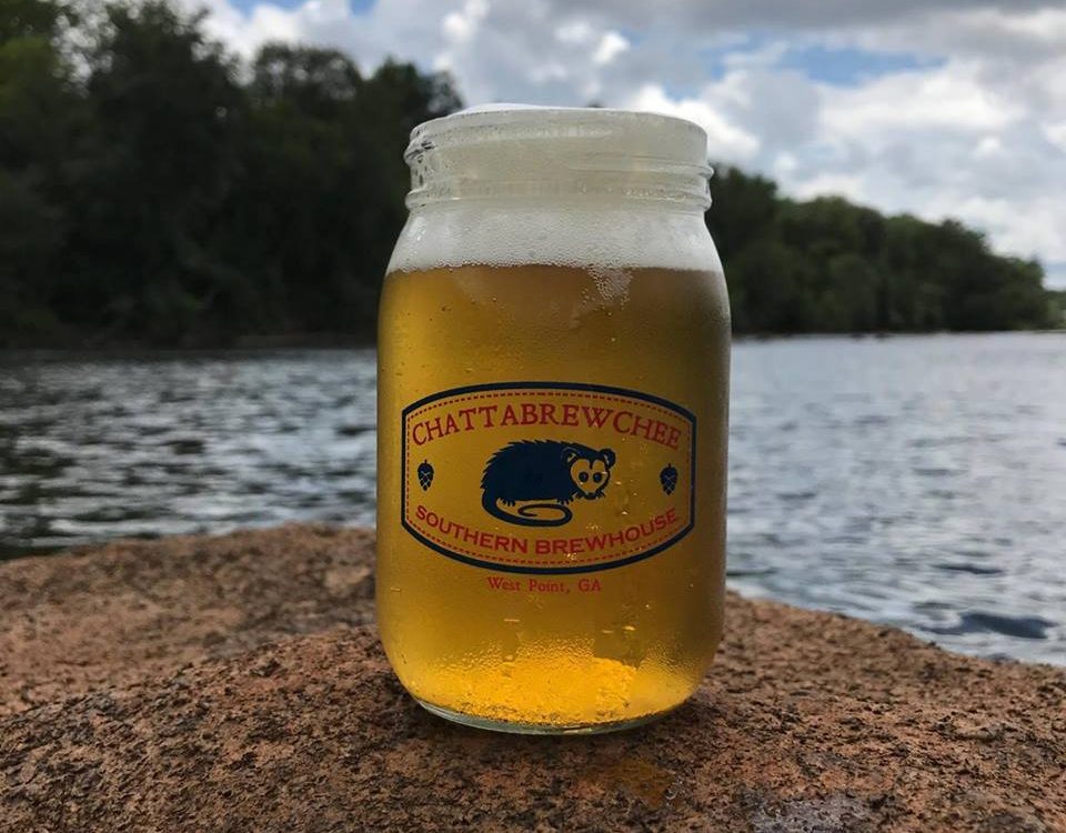 Chattabrewchee pint glass on the lake